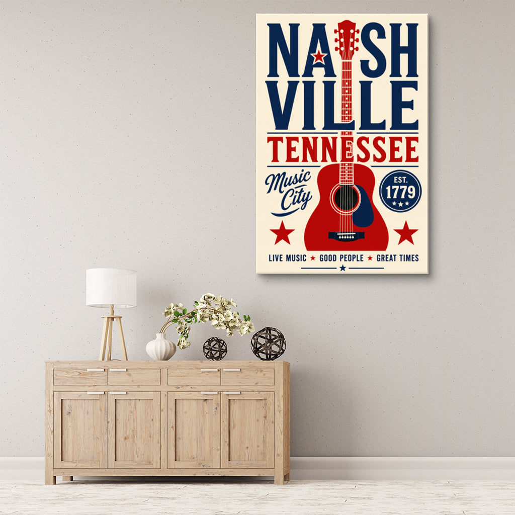 Nashville Guitar Poster Canvas Wall Art Print