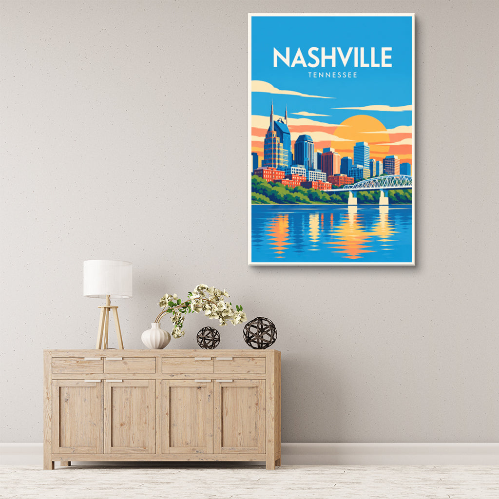 Nashville Travel Poster Canvas Wall Art Print
