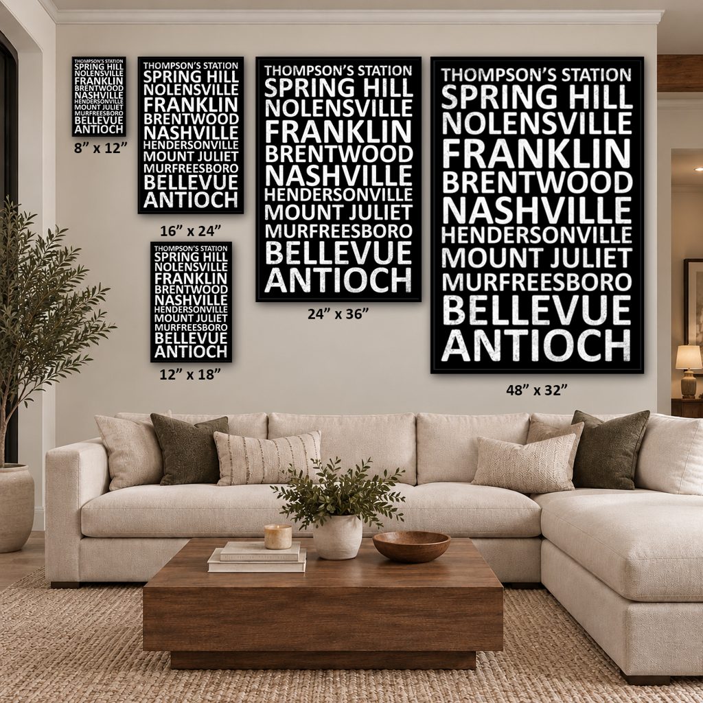 Nashville Suburbs Canvas Wall Art Print - Black