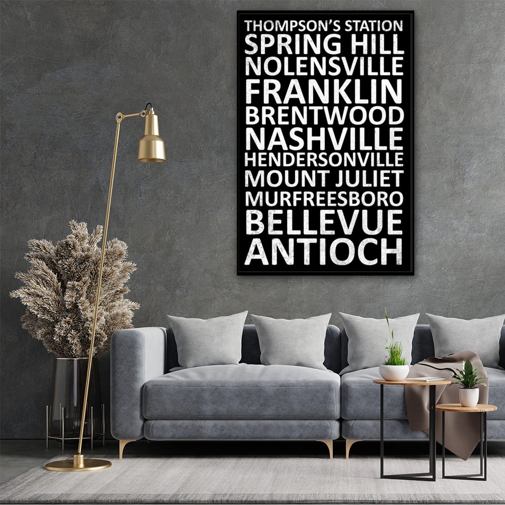 Nashville Suburbs Canvas Wall Art Print - Black