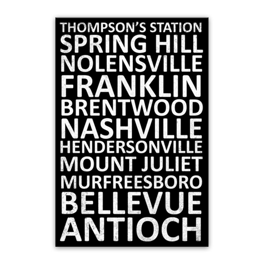 Nashville Suburbs Canvas Wall Art Print - Black