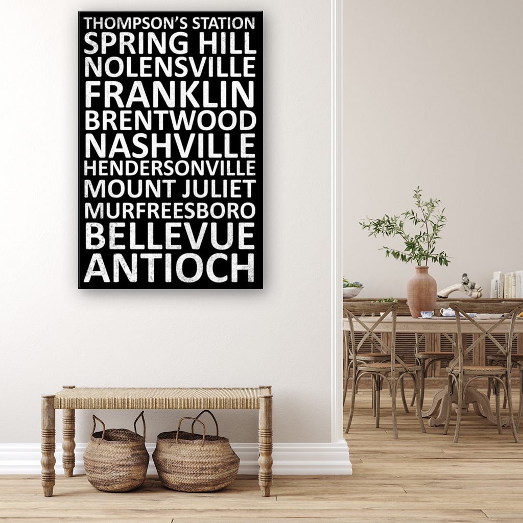 Nashville Suburbs Canvas Wall Art Print - Black