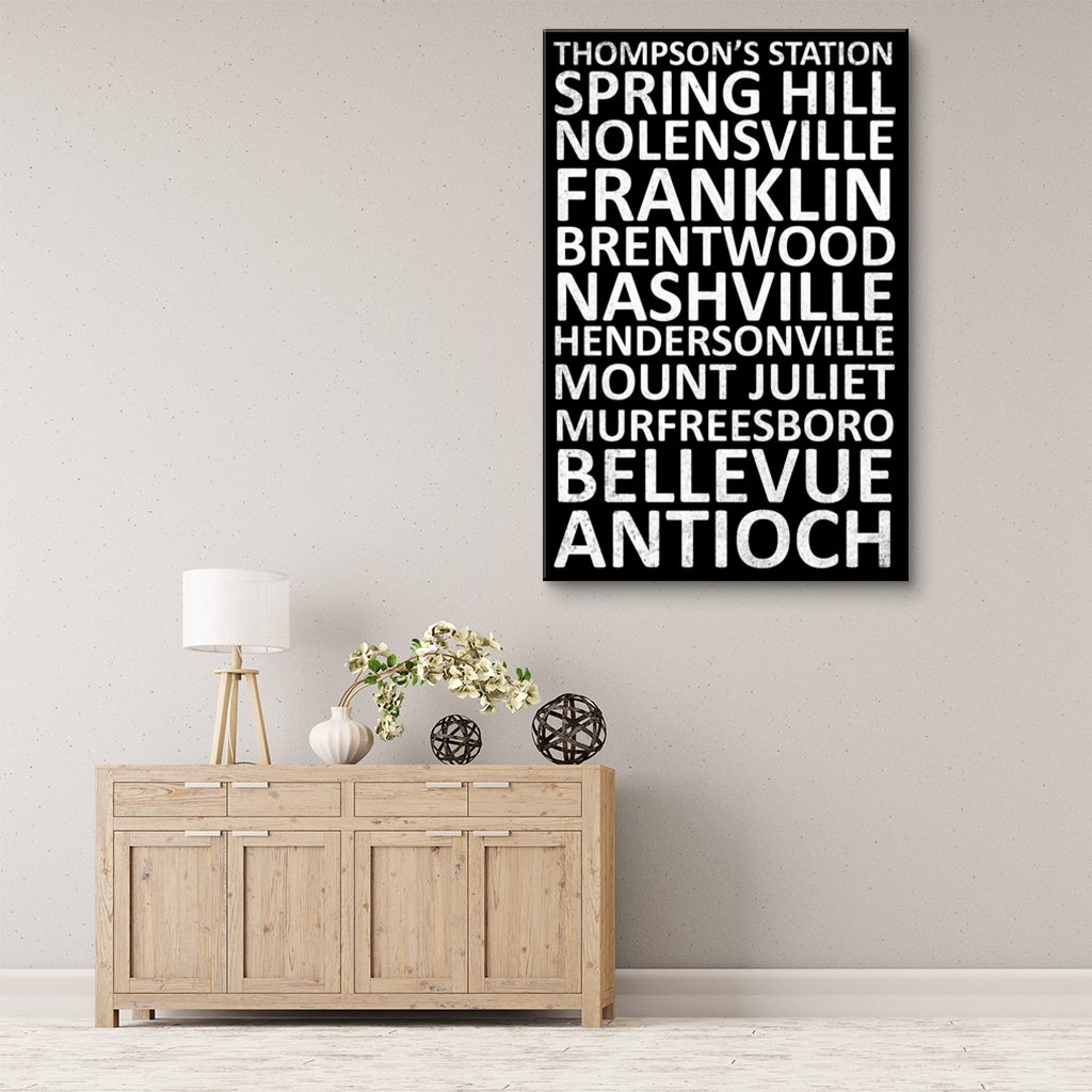 Nashville Suburbs Canvas Wall Art Print - Black
