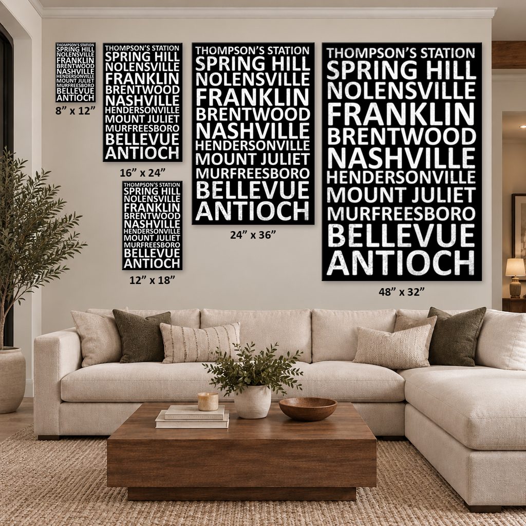 Nashville Suburbs Canvas Wall Art Print - Black