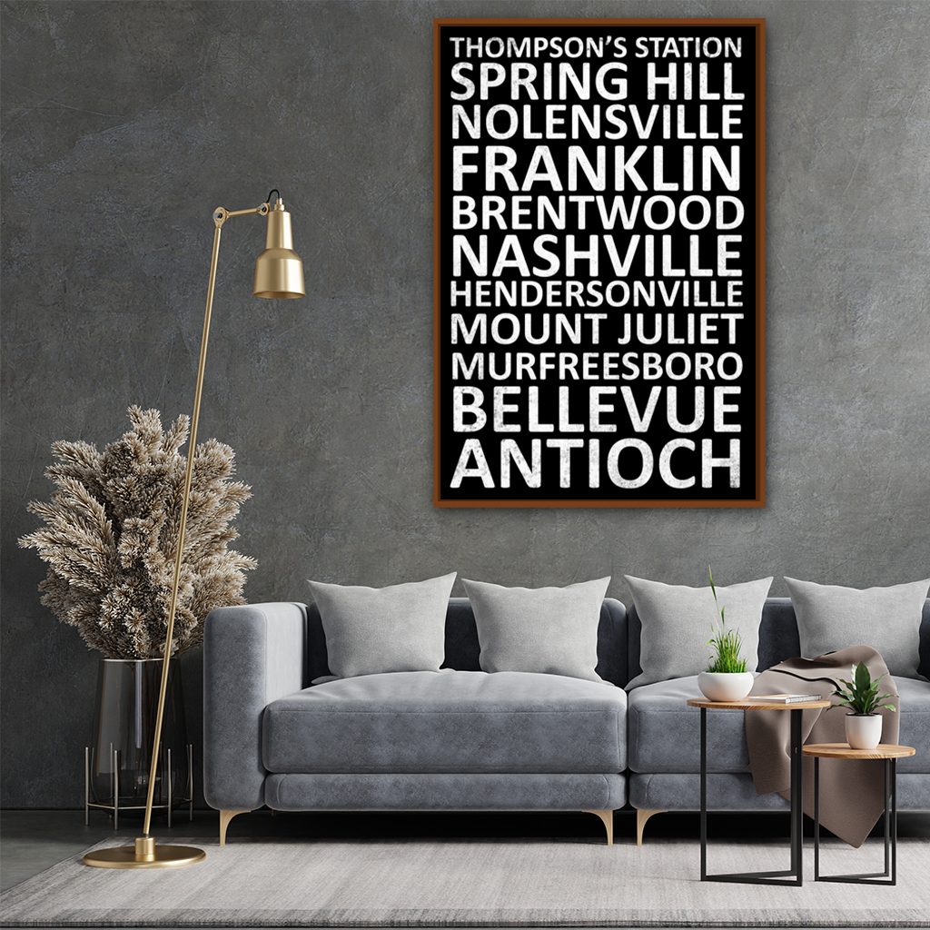 Nashville Suburbs Canvas Wall Art Print - Black
