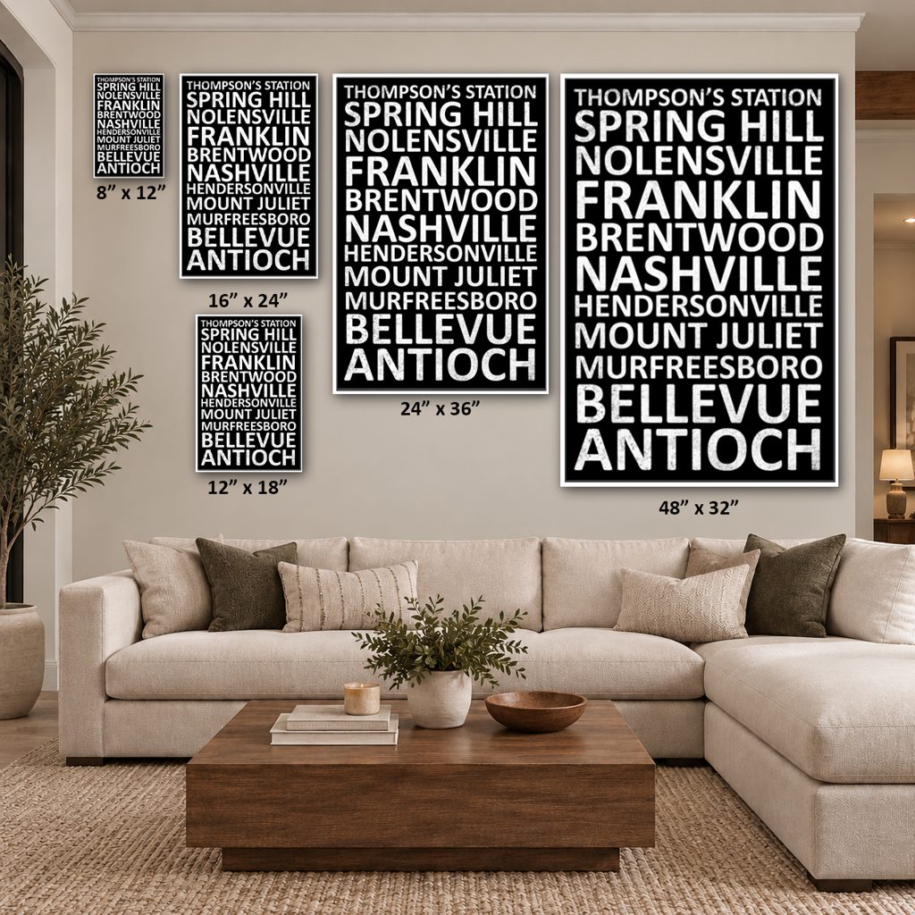 Nashville Suburbs Canvas Wall Art Print - Black