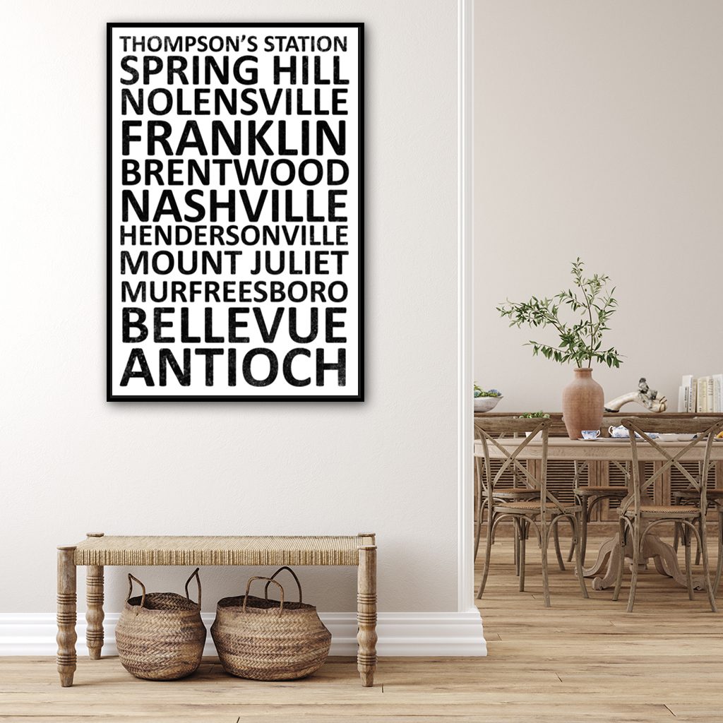 Nashville Suburbs Canvas Wall Art Print - White