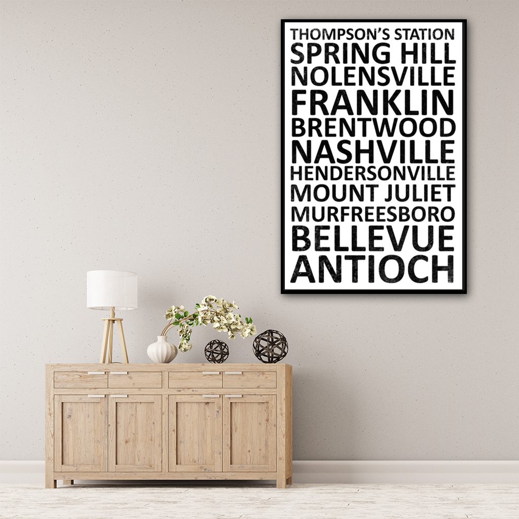 Nashville Suburbs Canvas Wall Art Print - White