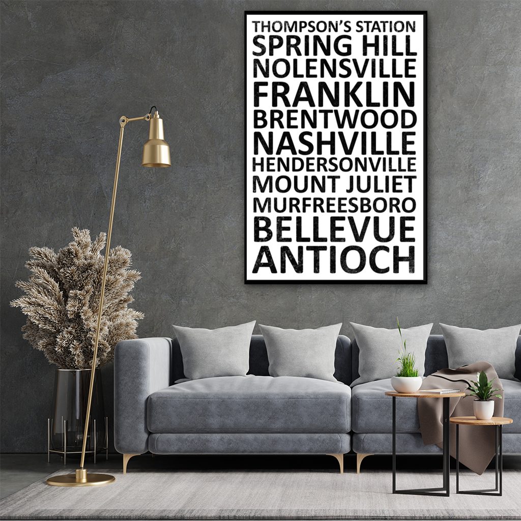 Nashville Suburbs Canvas Wall Art Print - White