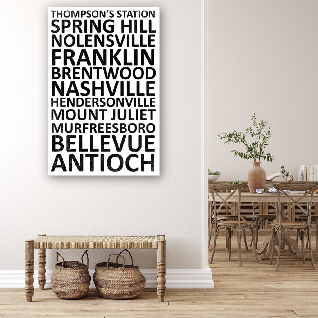 Nashville Suburbs Canvas Wall Art Print - White