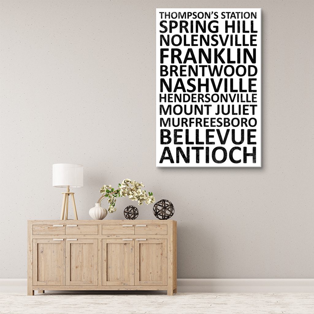 Nashville Suburbs Canvas Wall Art Print - White