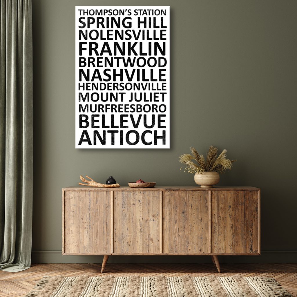 Nashville Suburbs Canvas Wall Art Print - White