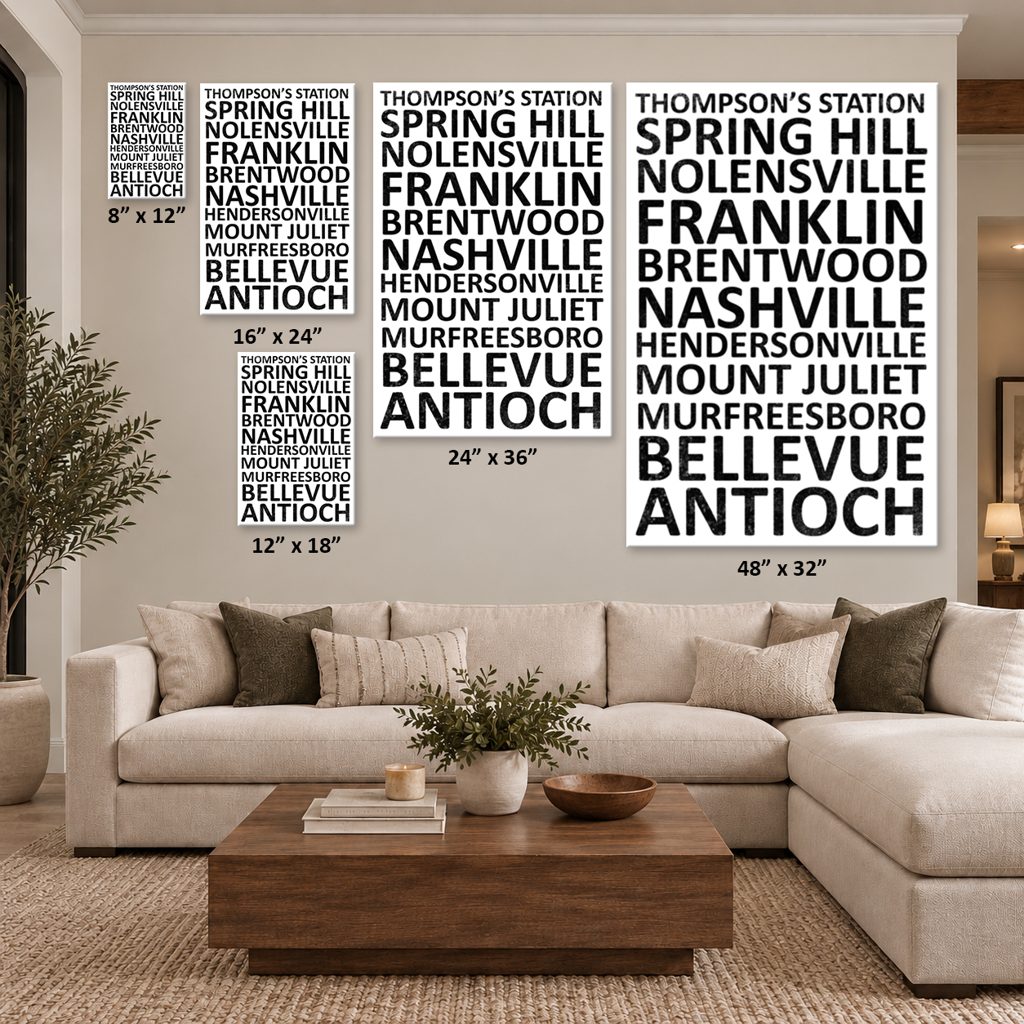 Nashville Suburbs Canvas Wall Art Print - White