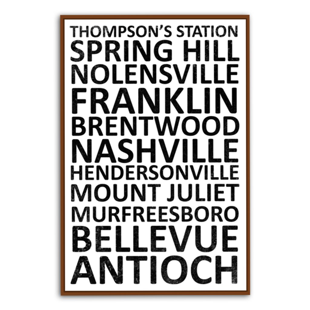Nashville Suburbs Canvas Wall Art Print - White