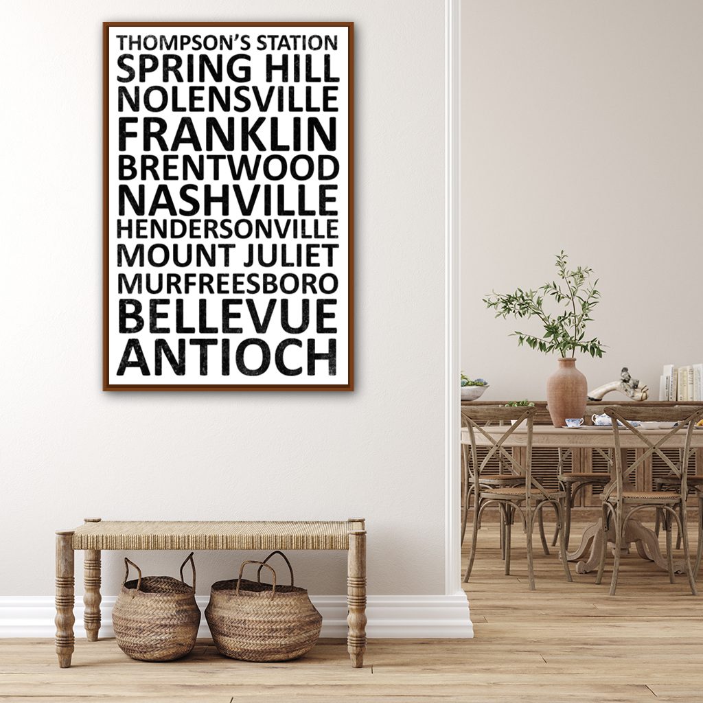 Nashville Suburbs Canvas Wall Art Print - White