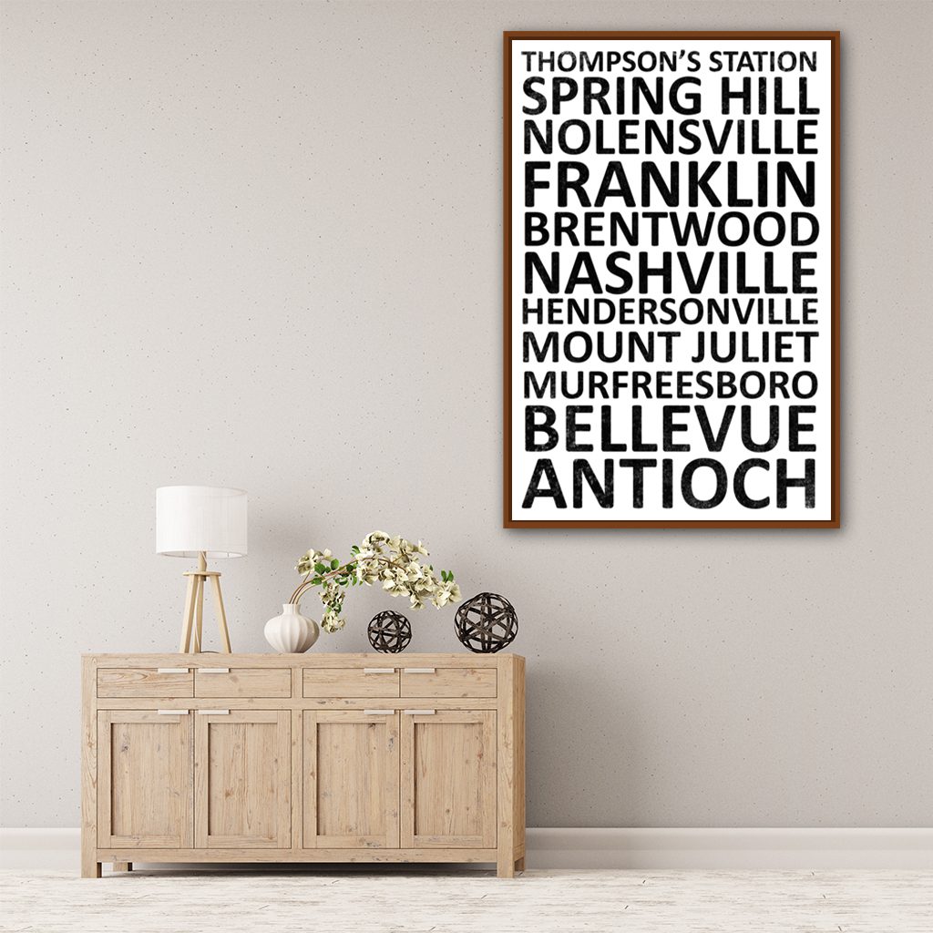 Nashville Suburbs Canvas Wall Art Print - White
