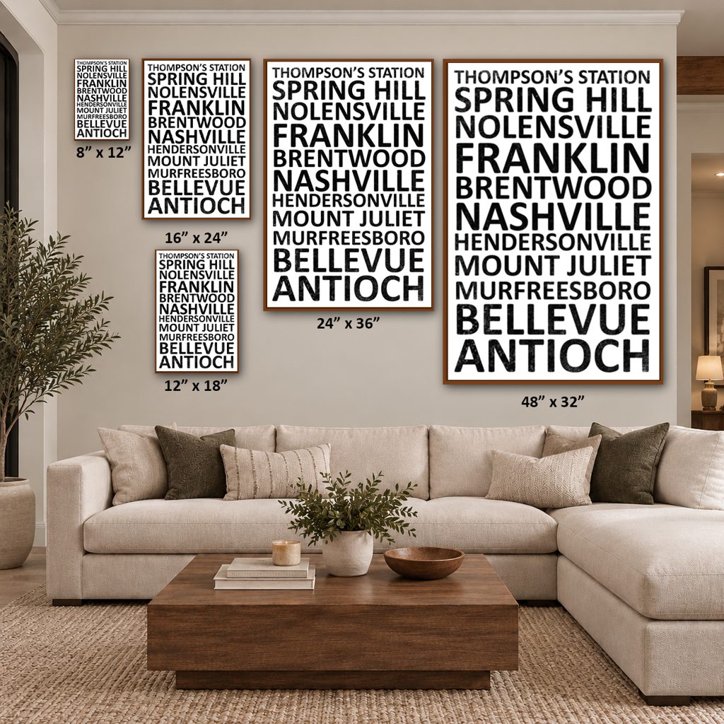 Nashville Suburbs Canvas Wall Art Print - White
