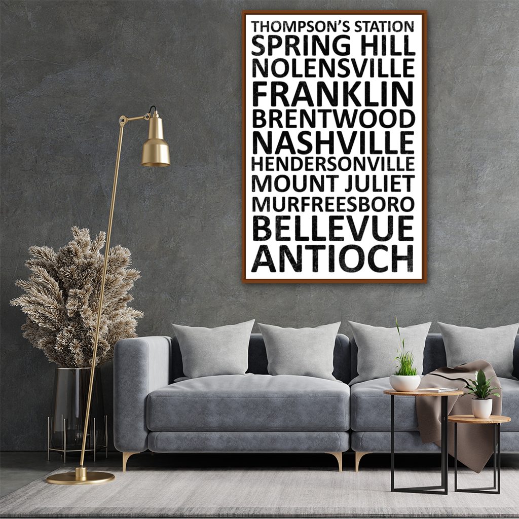 Nashville Suburbs Canvas Wall Art Print - White