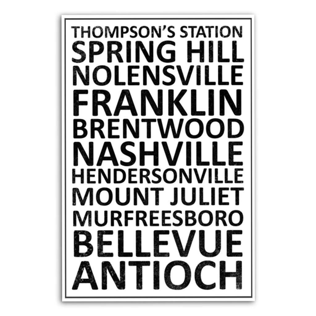 Nashville Suburbs Canvas Wall Art Print - White