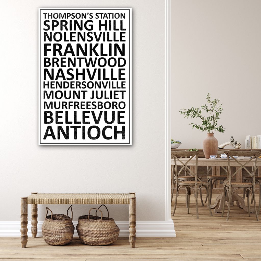 Nashville Suburbs Canvas Wall Art Print - White