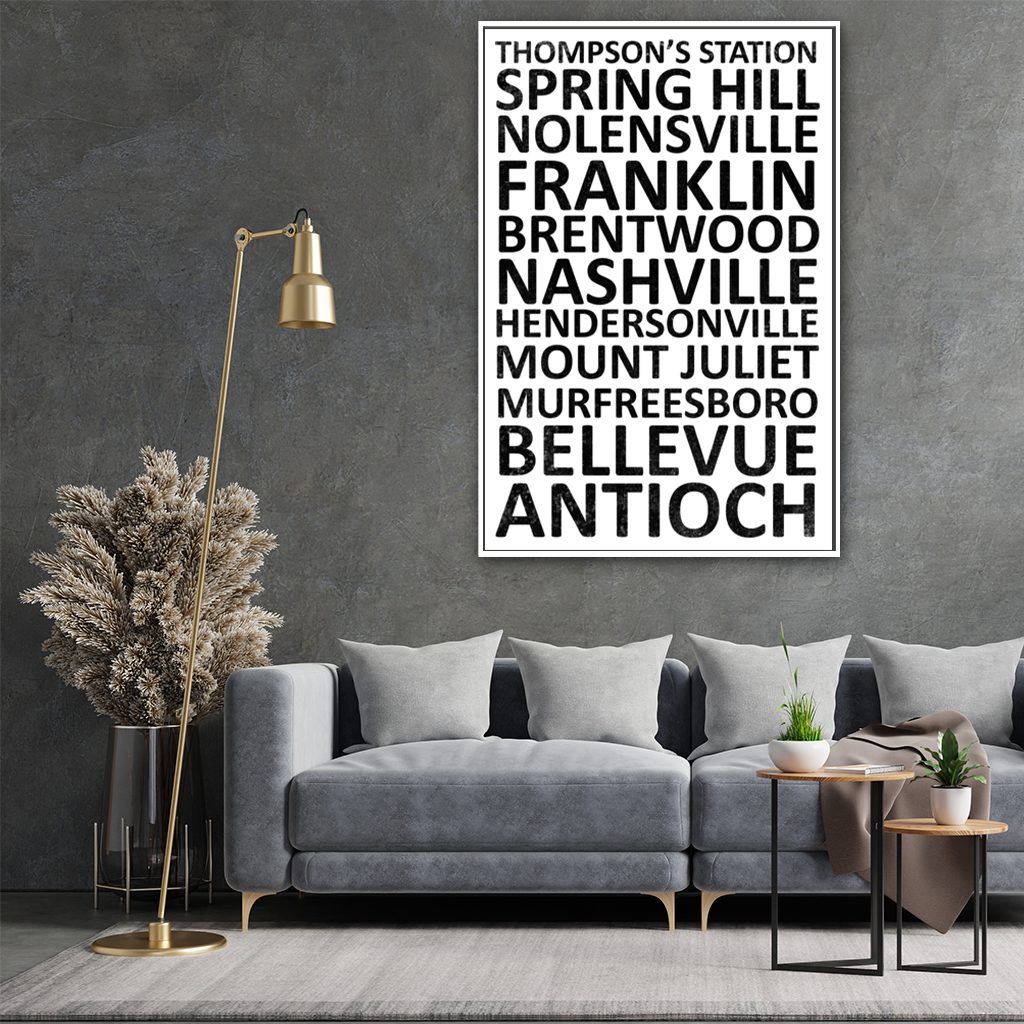 Nashville Suburbs Canvas Wall Art Print - White