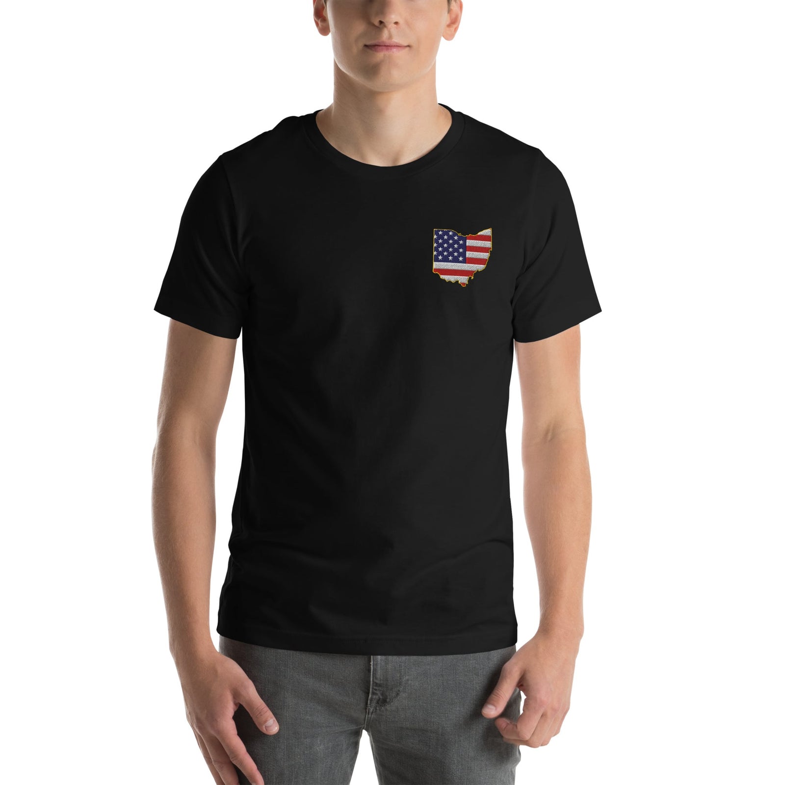 Embroidered Ohio American Flag T Shirt