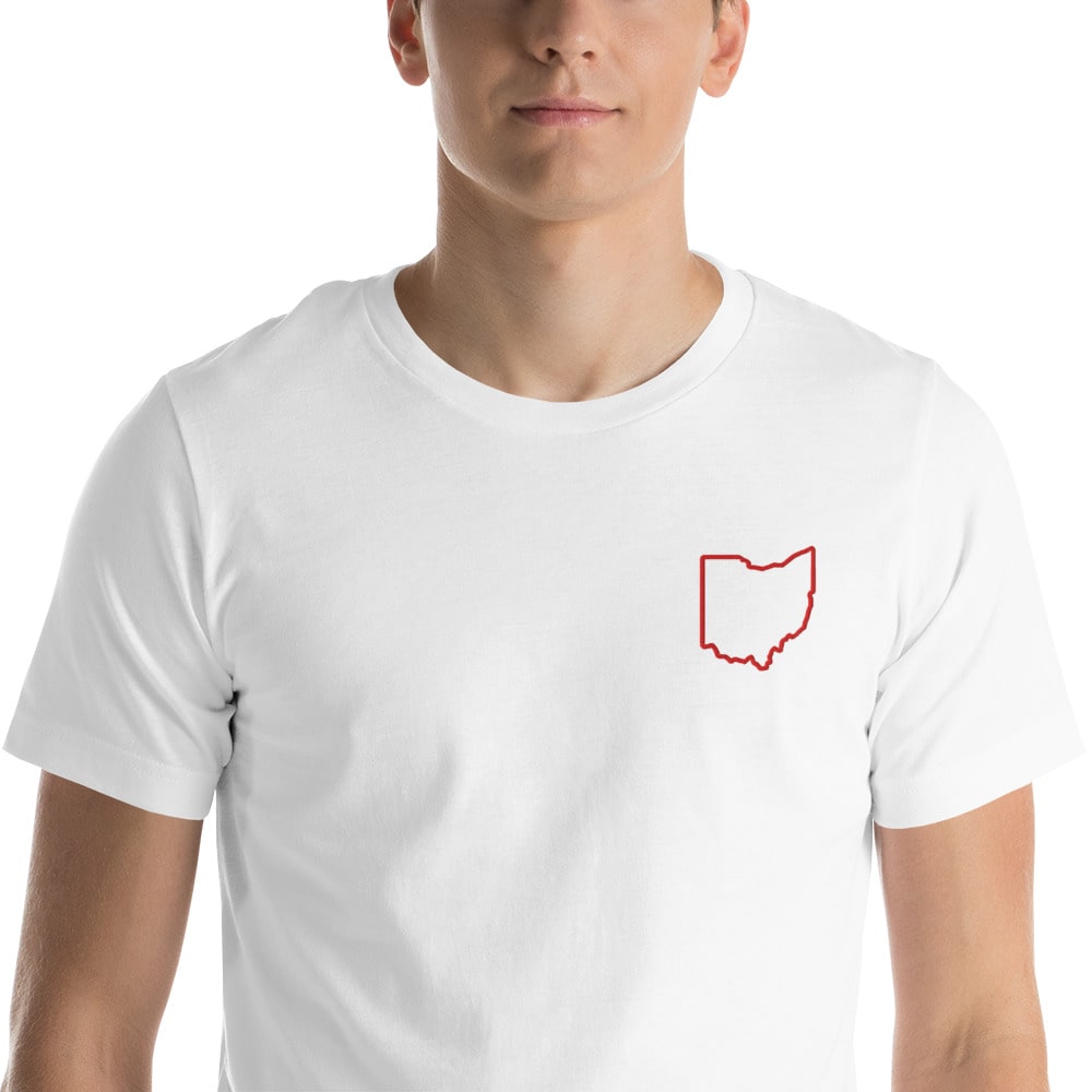Red Ohio Outline Embroidered Patch T Shirt