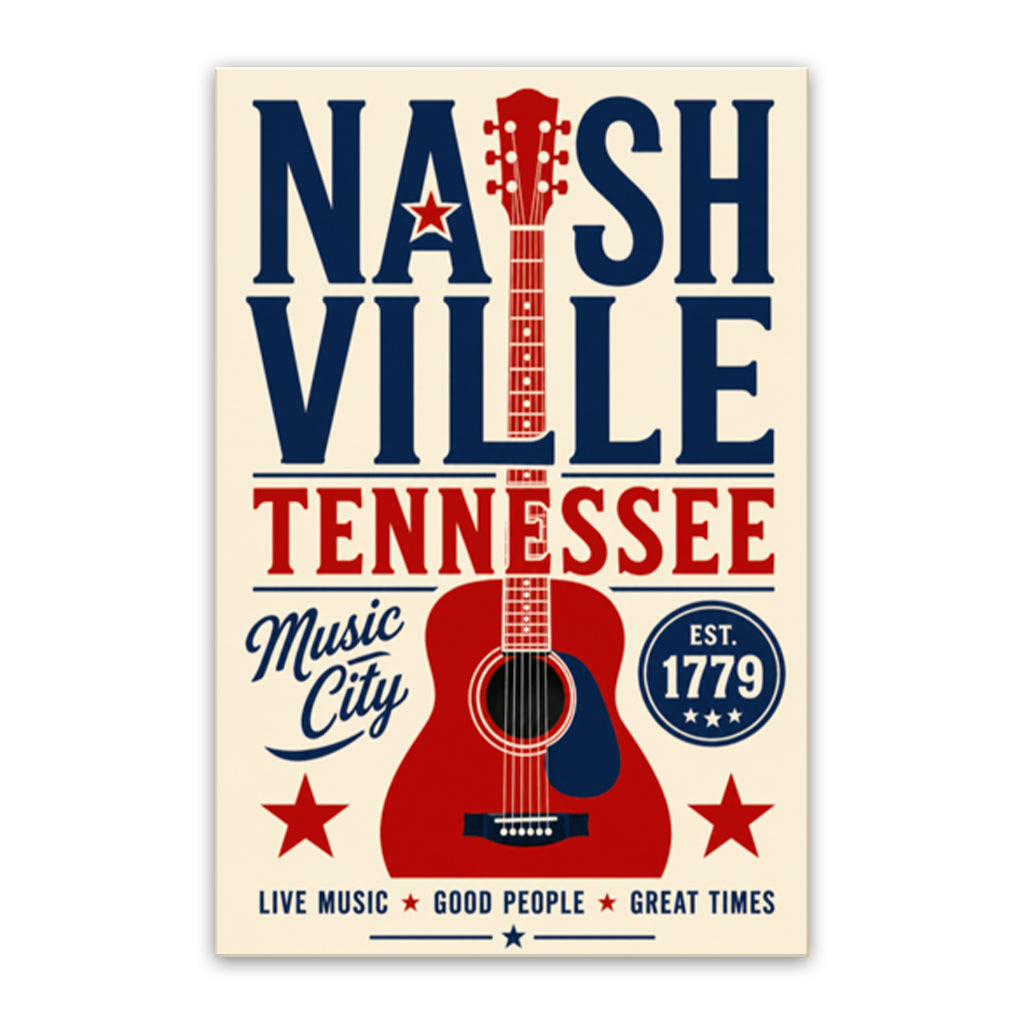 Nashville Guitar Poster Canvas Wall Art Print