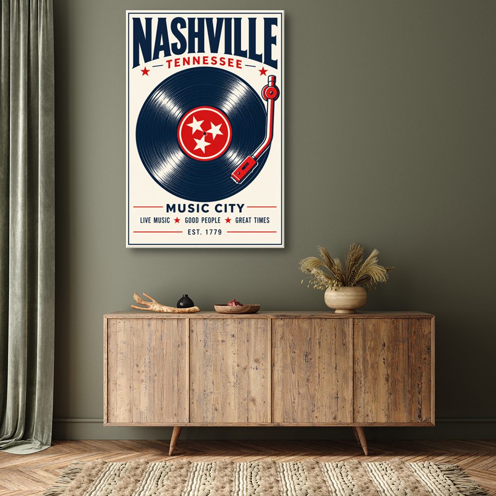 Nashville Record Poster Canvas Wall Art Print