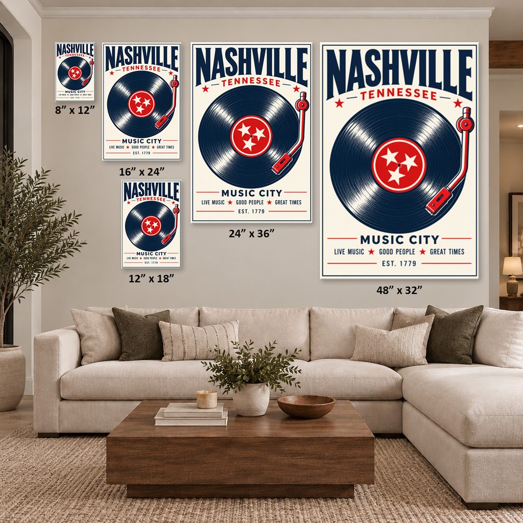 Nashville Record Poster Canvas Wall Art Print
