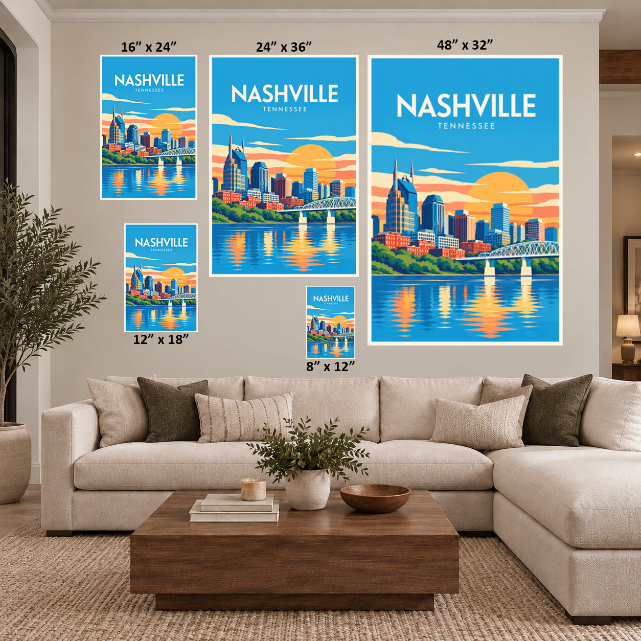 Nashville Travel Poster Canvas Wall Art Print