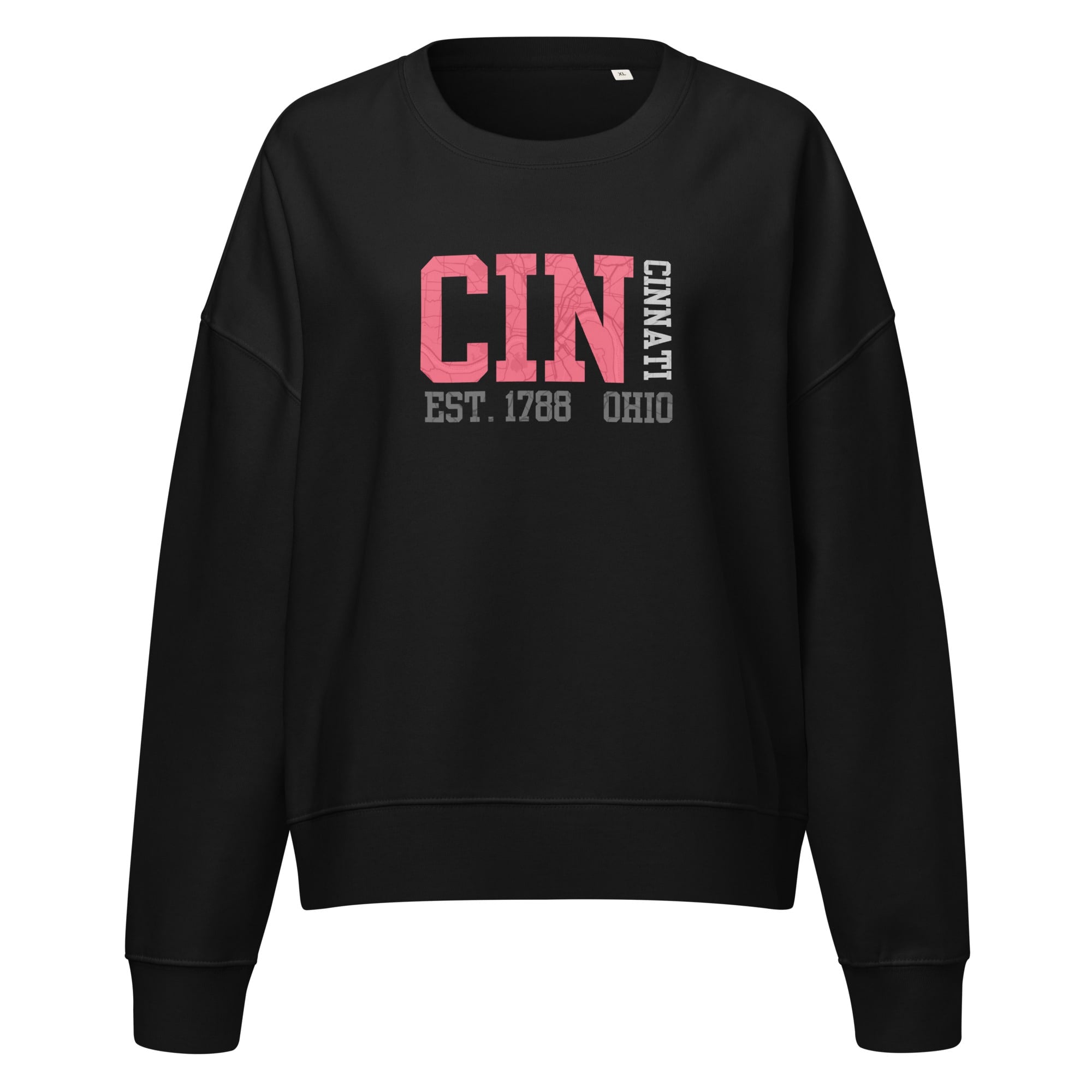 Cincinnati Map Waist Length Crewneck Sweatshirt