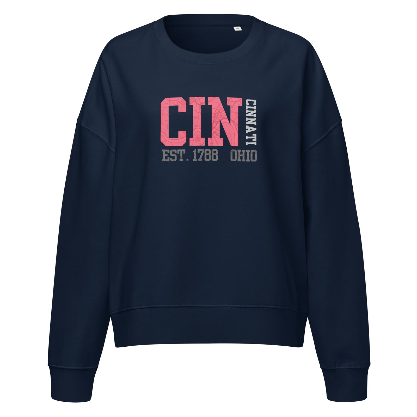 Cincinnati Map Waist Length Crewneck Sweatshirt