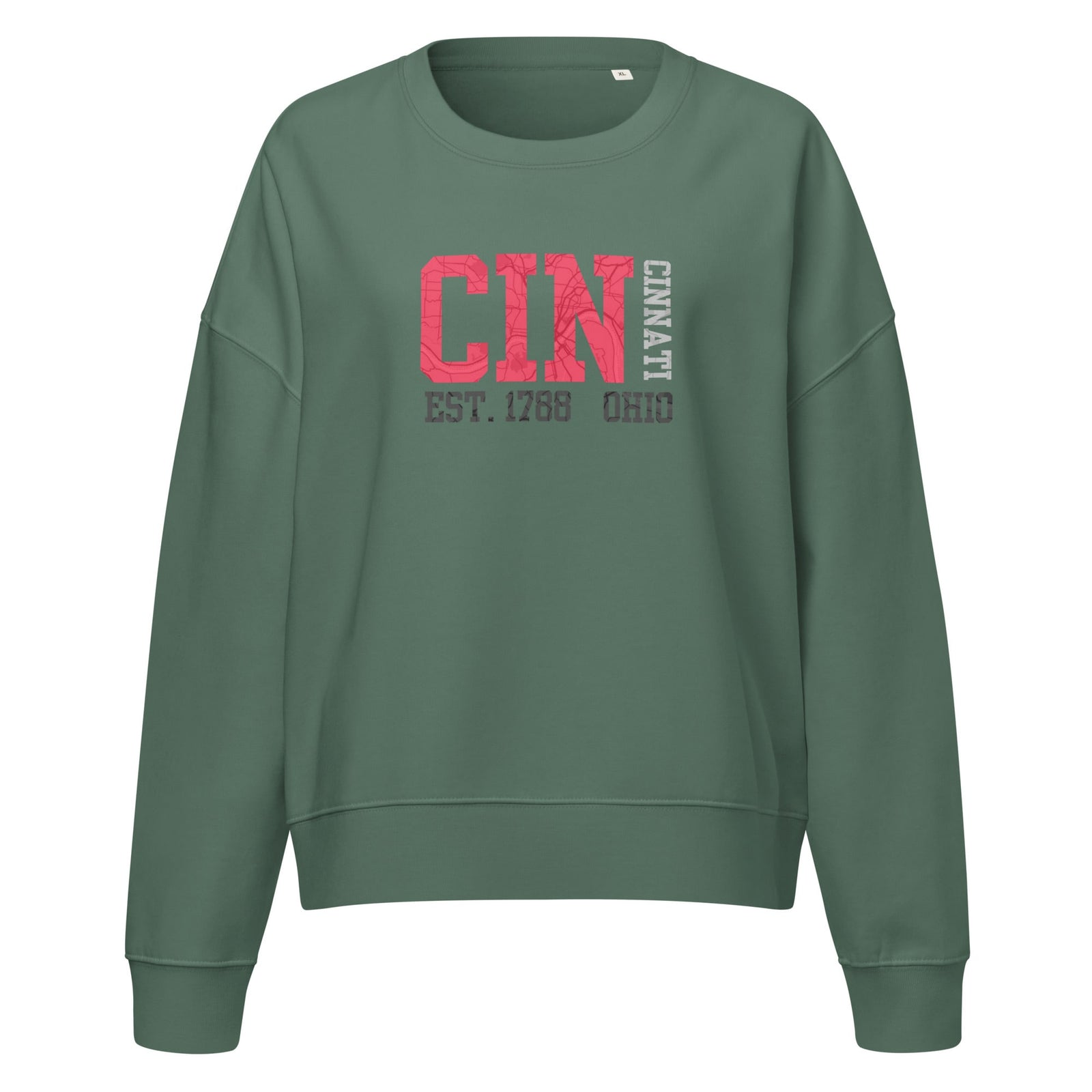 Cincinnati Map Waist Length Crewneck Sweatshirt