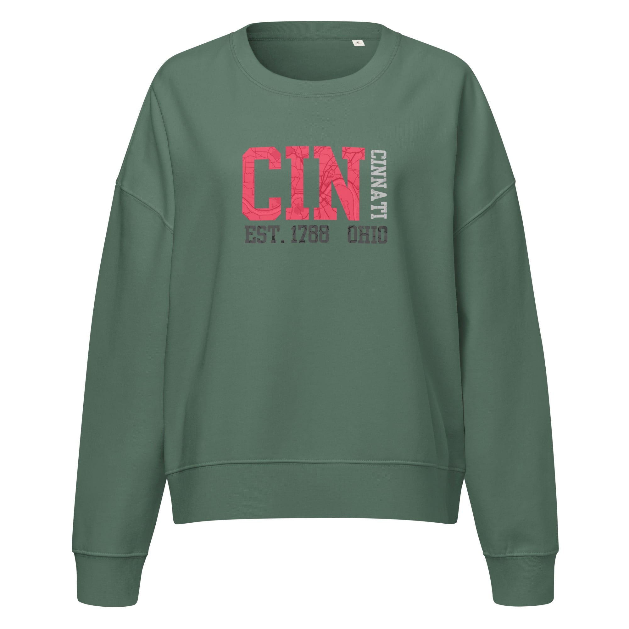 Cincinnati Map Waist Length Crewneck Sweatshirt