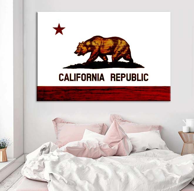 Rustic California Canvas Flag Art Print